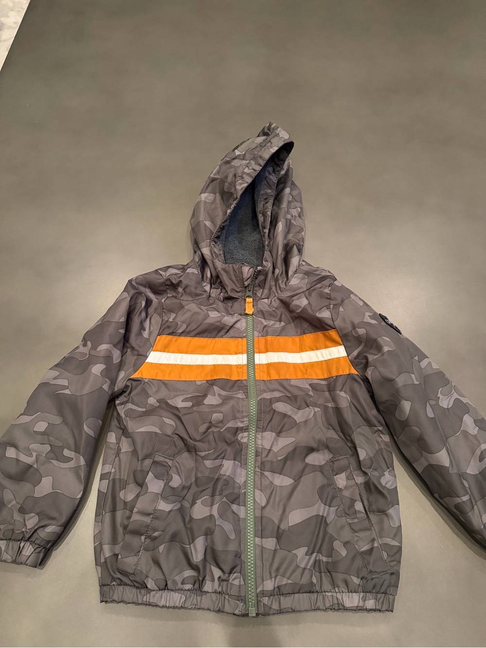 Boy’s Gray Camo Hooded Jacket with Orange Stripe, OshKosh B’gosh